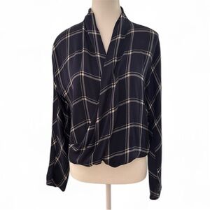Babaton Navy Plaid Wrap Top